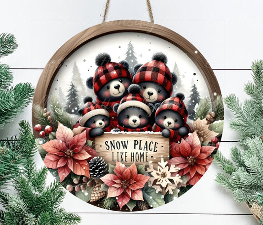 BEAR FAMILY ROUND door hanger, wreath sign, ornament, cutting board for sublimation high resolution 2 files, 1 add your own text