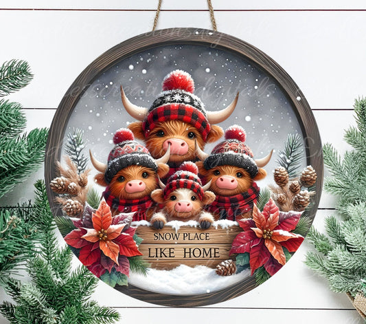 HIGHLAND COW FAMILY  door hanger, wreath sign, ornament, cutting board for sublimation high resolution 2 files, 1 add your own text