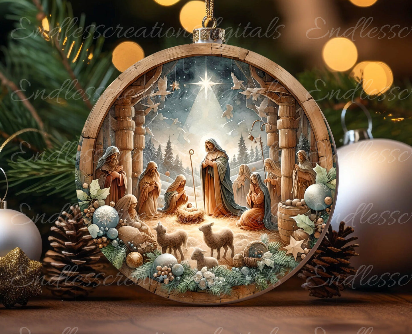 NATIVITY DOOR HANGER, wreath sign, round cutting board png, tree ornament for sublimation high resolution, can be resized