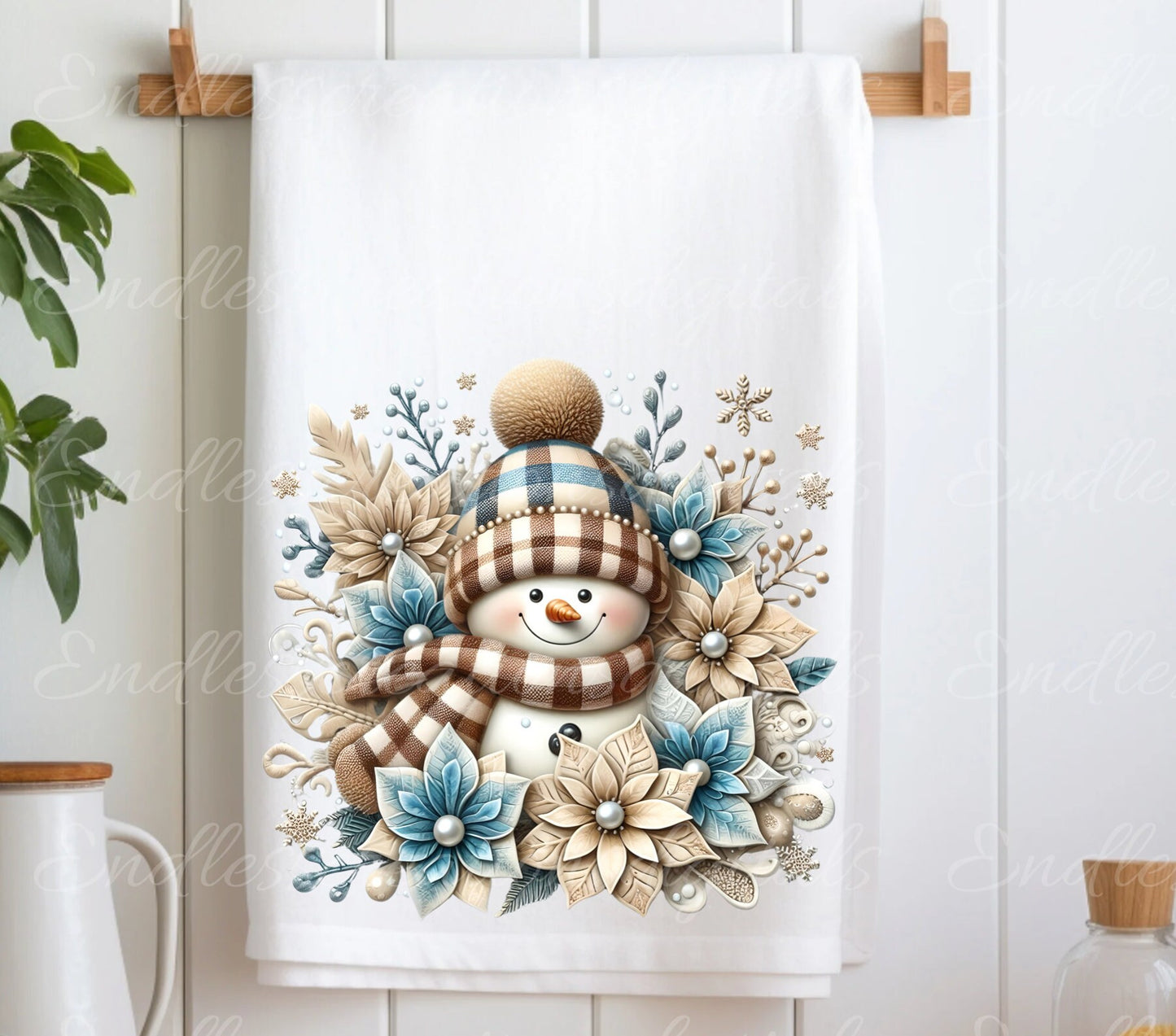 BLUE BEIGE SNOWMAN pillow, tea towel etc. sublimation package of 5 high definition 300png, transparent