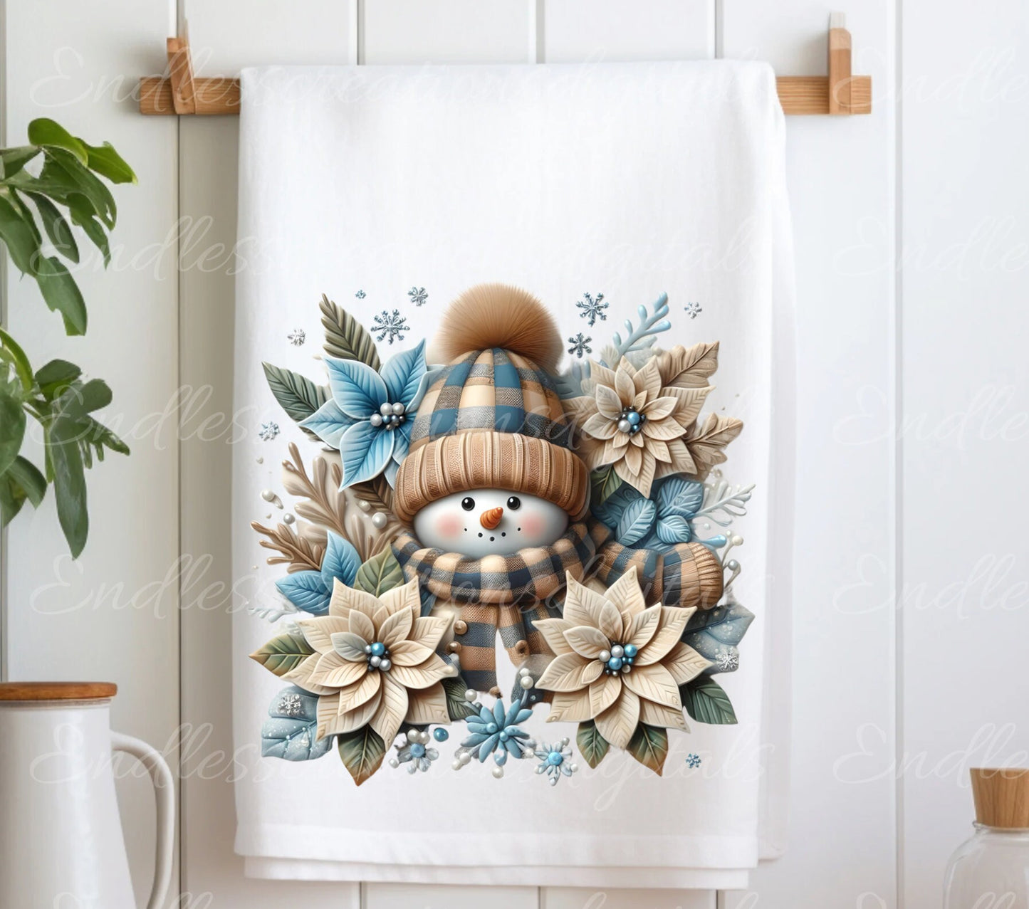 BLUE BEIGE SNOWMAN pillow, tea towel etc. sublimation package of 5 high definition 300png, transparent