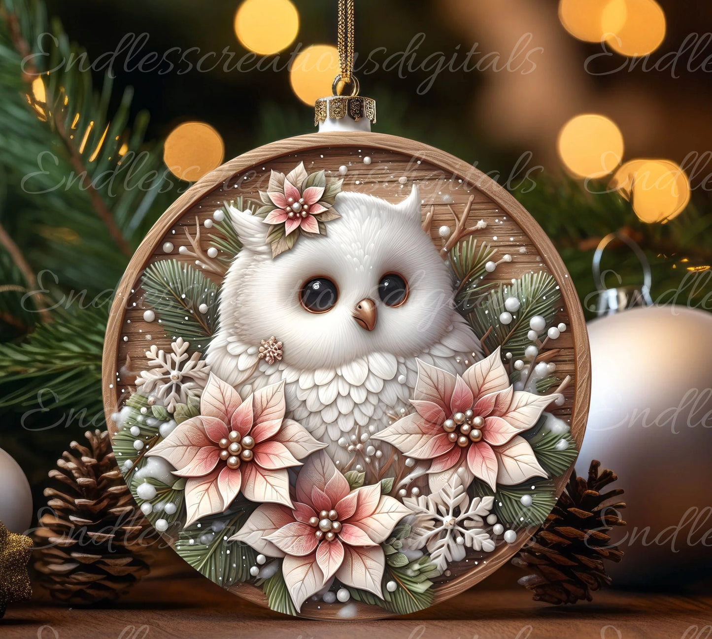 WINTER SNOW OWL door hanger, wreath sign, round cutting board, tree ornament png, coasters etc. sublimation high resolution