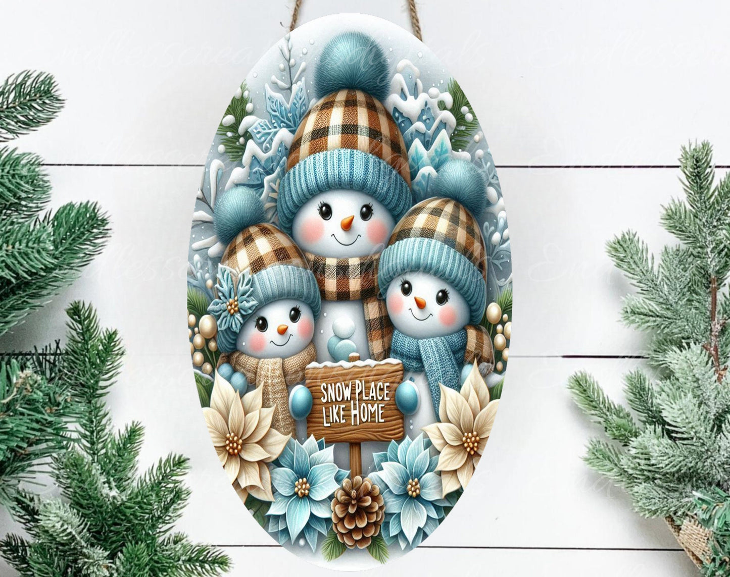 SNOWMAN OVAL 7 X 12 DOOR hanger, wreath sign,  for sublimation high resolution 2 files, 1 add your own text