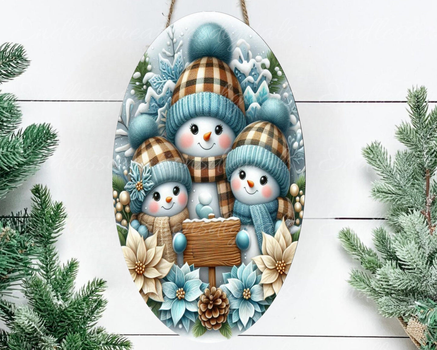 SNOWMAN OVAL 7 X 12 DOOR hanger, wreath sign,  for sublimation high resolution 2 files, 1 add your own text