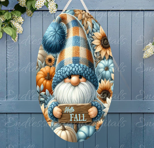 FALL GNOME 7X12 OVAL oval hanger, wreath sign,  for sublimation high resolution 2 files, 1 add your own text