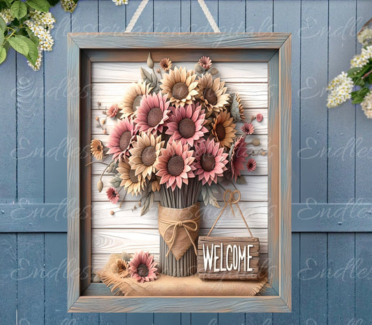 FALL SUNFLOWER WELCOME 8 x 10  Door hanger, wreath sign, for sublimation high resolution 2 files, 1 add your own text