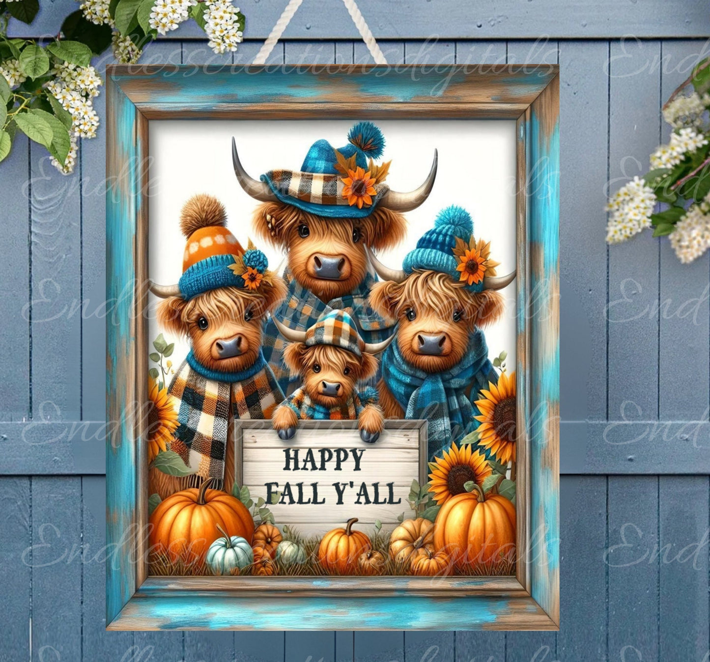 HIGHLAND COW WELCOME 8 x 10  Door hanger, wreath sign, for sublimation high resolution 2 files, 1 add your own text