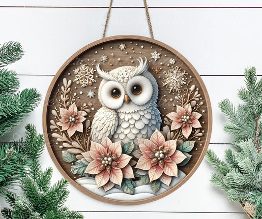 WINTER SNOW OWL door hanger, wreath sign, round cutting board, tree ornament png, coasters etc. sublimation high resolution