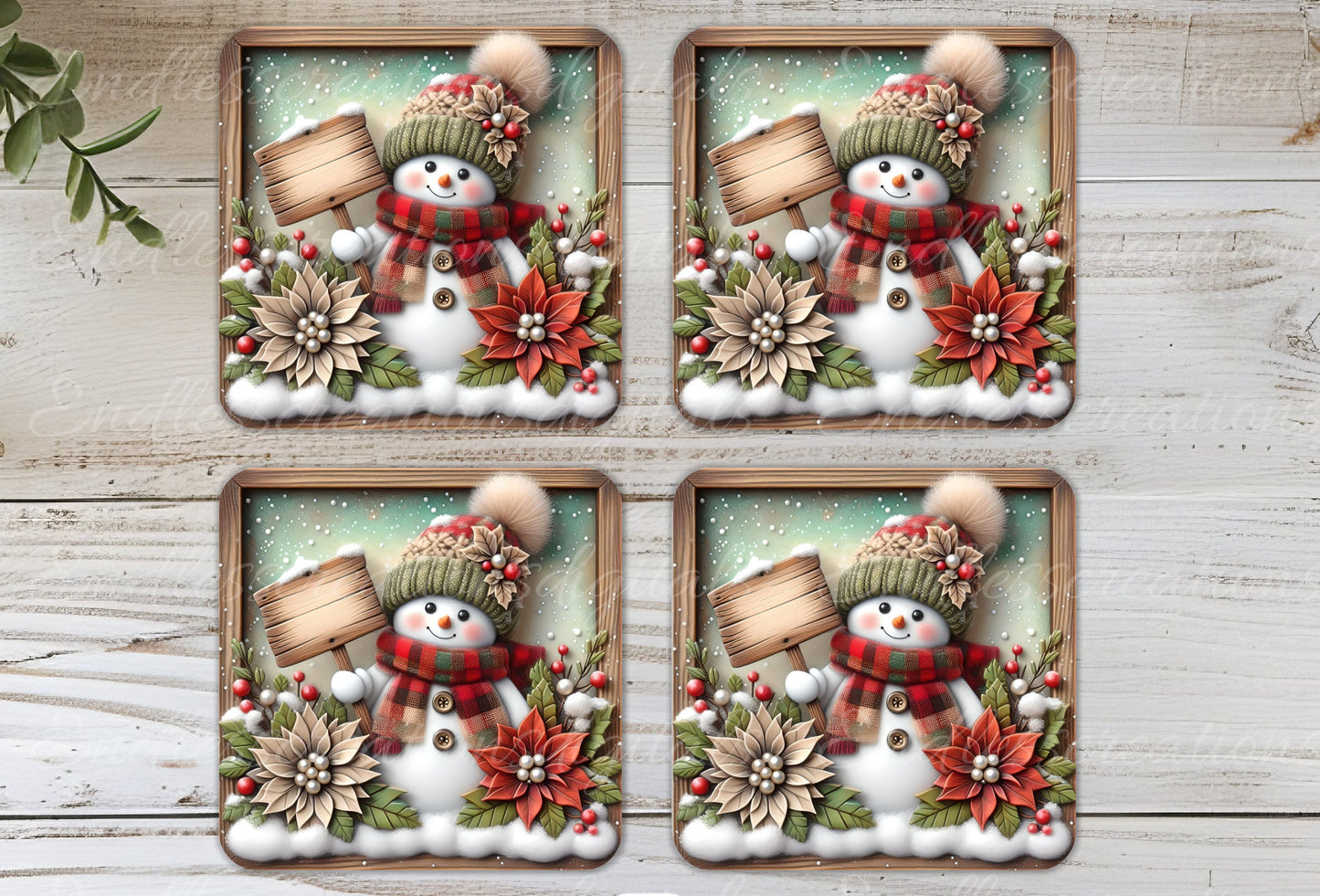 GREEN RED SNOWMAN square door hanger, wreath sign, square cutting board, coasters etc. png,  for sublimation high resolution, can be resized