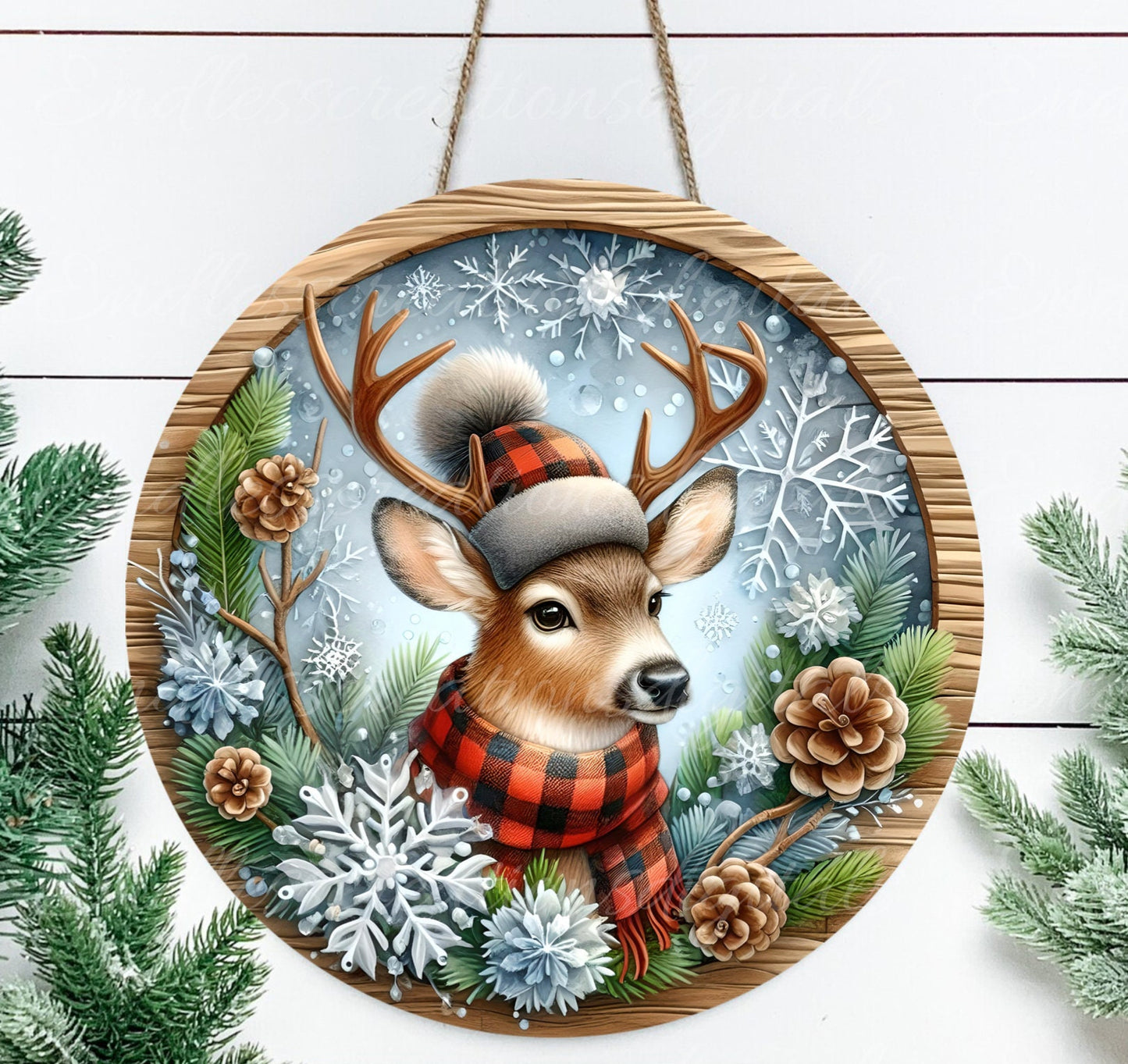 BUFFALO PLAID deer round door hanger, wreath sign, round cutting board, coasters etc. png,  for sublimation high resolution, can be resized