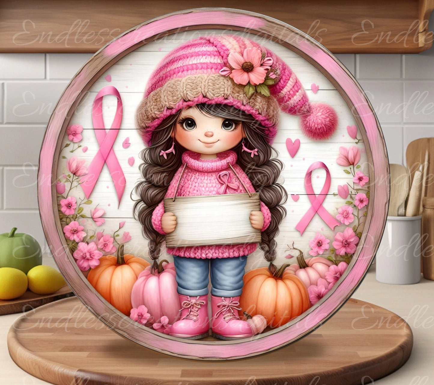 BREAST CANCER AWARENESS Door hanger, wreath sign, for sublimation high resolution 2 files, 1 add your own text