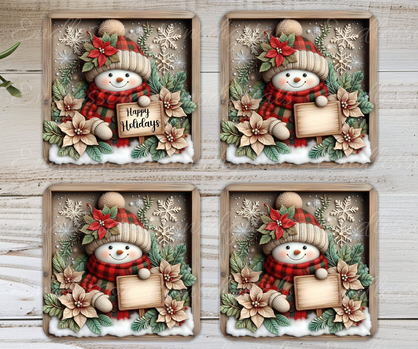 HOLIDAY SNOWMAN SQUARE   door hanger, wreath sign, square cutting board, coaster png,  for sublimation high resolution, 2 files, 1 blank