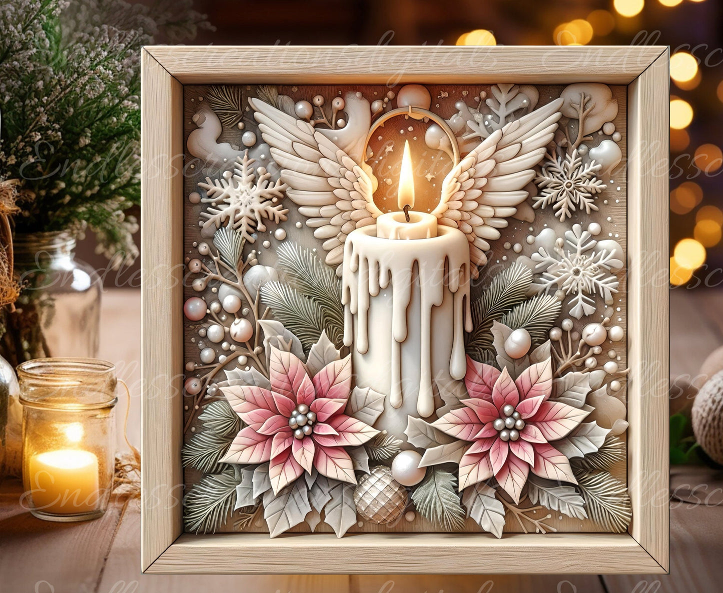 ANGEL CANDLE WINTER square door hanger, wreath sign, square cutting board, coasters etc.   for sublimation high resolution, can be resized