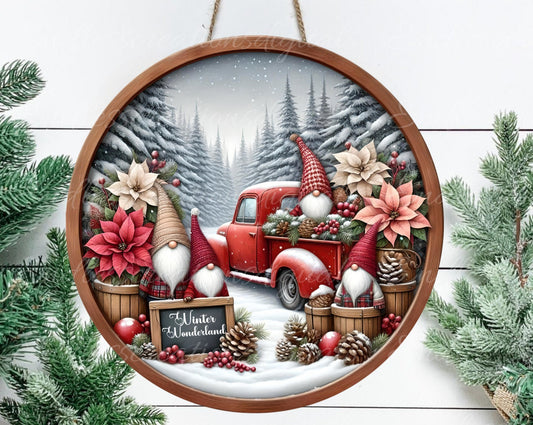 WINTER WONDERLAND GNOMES door hanger, wreath sign, round cutting board, ornament,  for sublimation high resolution, 2 files, 1 blank