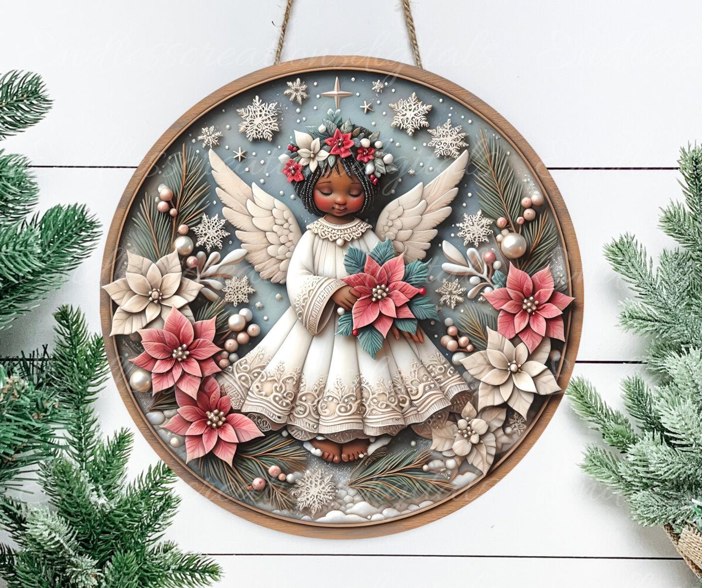 AFRICAN AMERICAN ANGEL  round door hanger, wreath sign, round cutting board, coasters etc. png, sublimation high resolution, can be resized