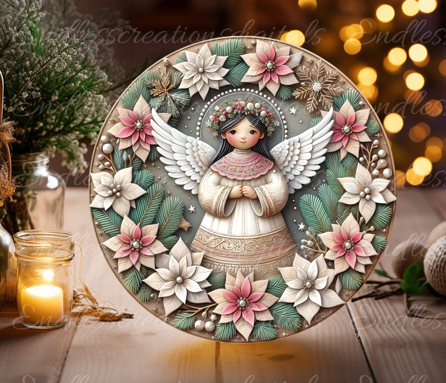 HISPANIC ANGEL  round door hanger, wreath sign, round cutting board, coasters etc. png, sublimation high resolution, can be resized