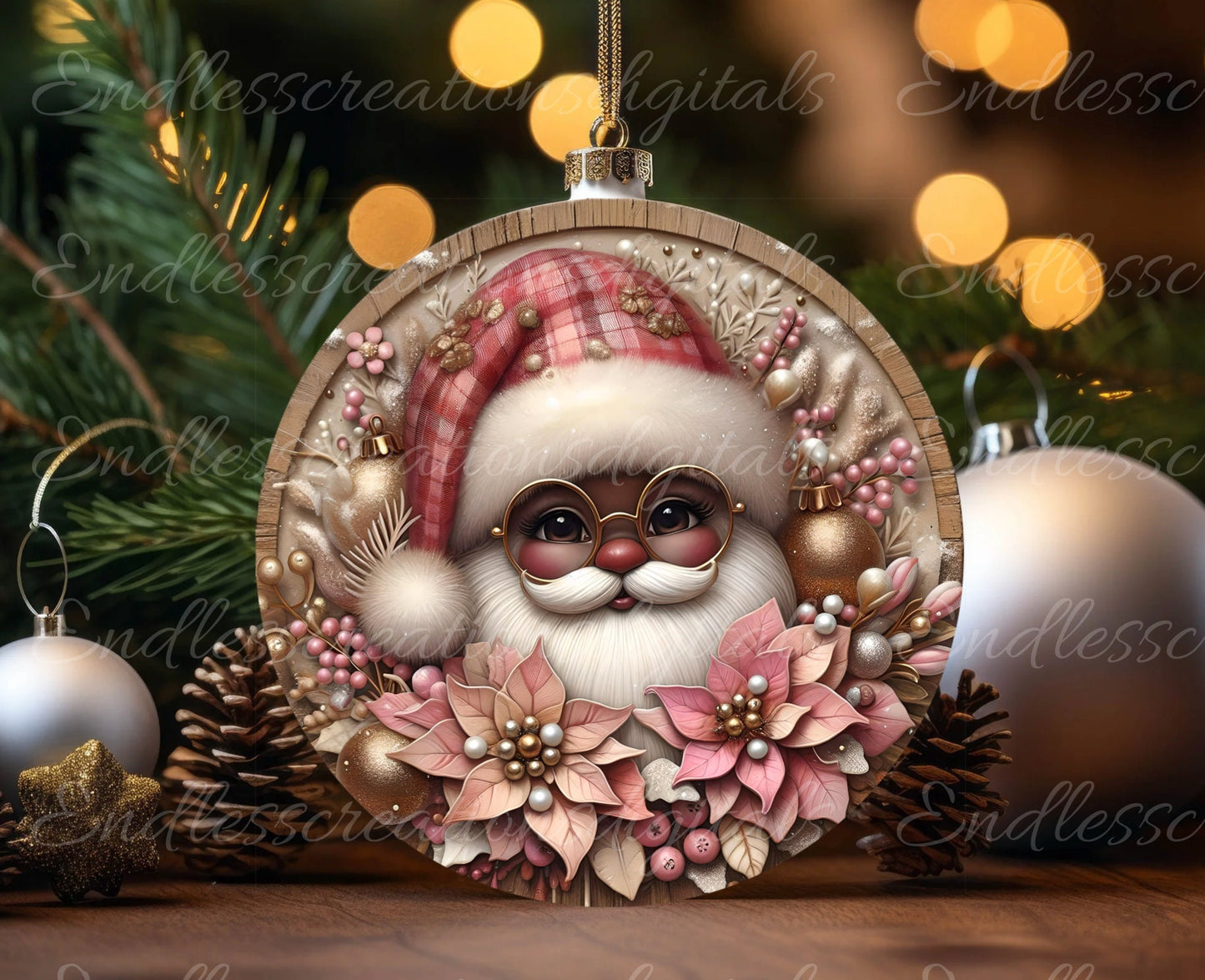 PINK SANTA DOOR hanger, wreath sign, round cutting board png, tree ornament for sublimation high resolution,