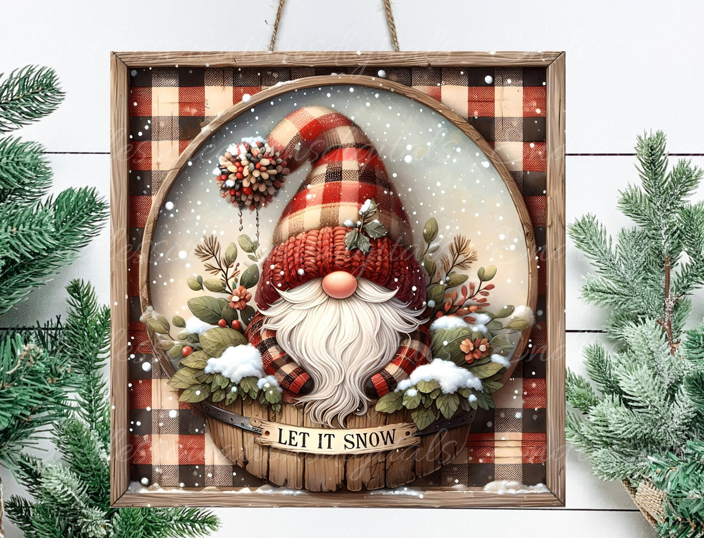 WINTER GNOME SQUARE door  hanger, wreath sign, square cutting board,  sublimation high resolution, 2 files for download, 1 add your own text