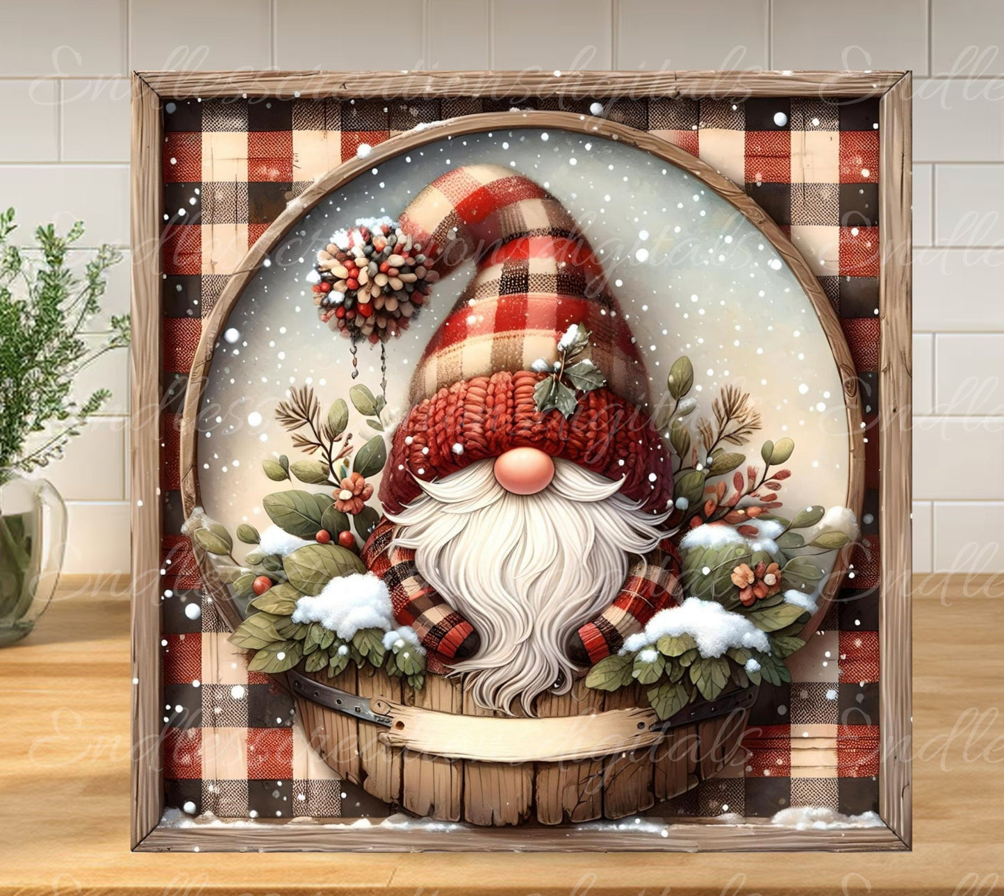 WINTER GNOME SQUARE door  hanger, wreath sign, square cutting board,  sublimation high resolution, 2 files for download, 1 add your own text