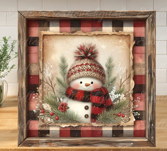 RUSTIC SNOWMAN SQUARE door hanger wreath sign, square cutting board,  sublimation high resolution, 2 files for download, 1 add your own text