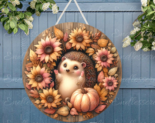 FALL HEDGEHOG ROUND door hanger, wreath sign, round cutting board, coasters etc. sublimation high resolution