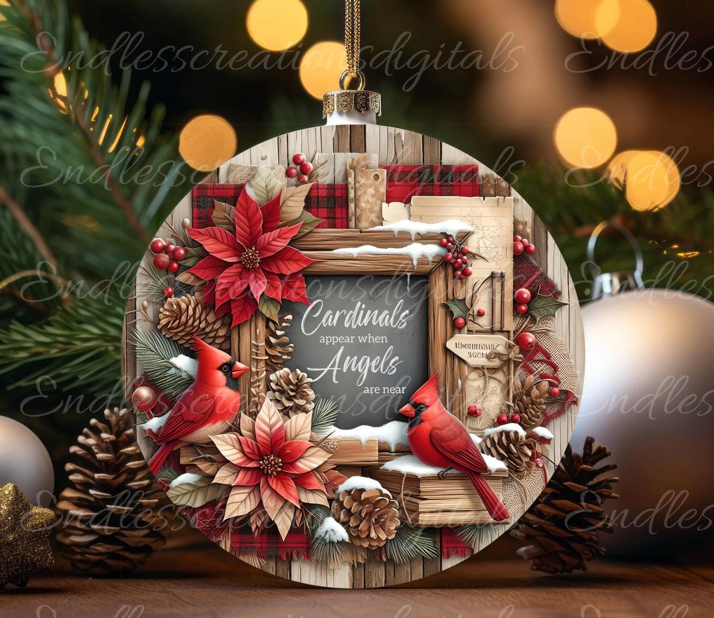 WINTER CARDINALS ROUND door hanger, wreath sign, round cutting board, ornament for sublimation, 2 files for download,  1 add your own text