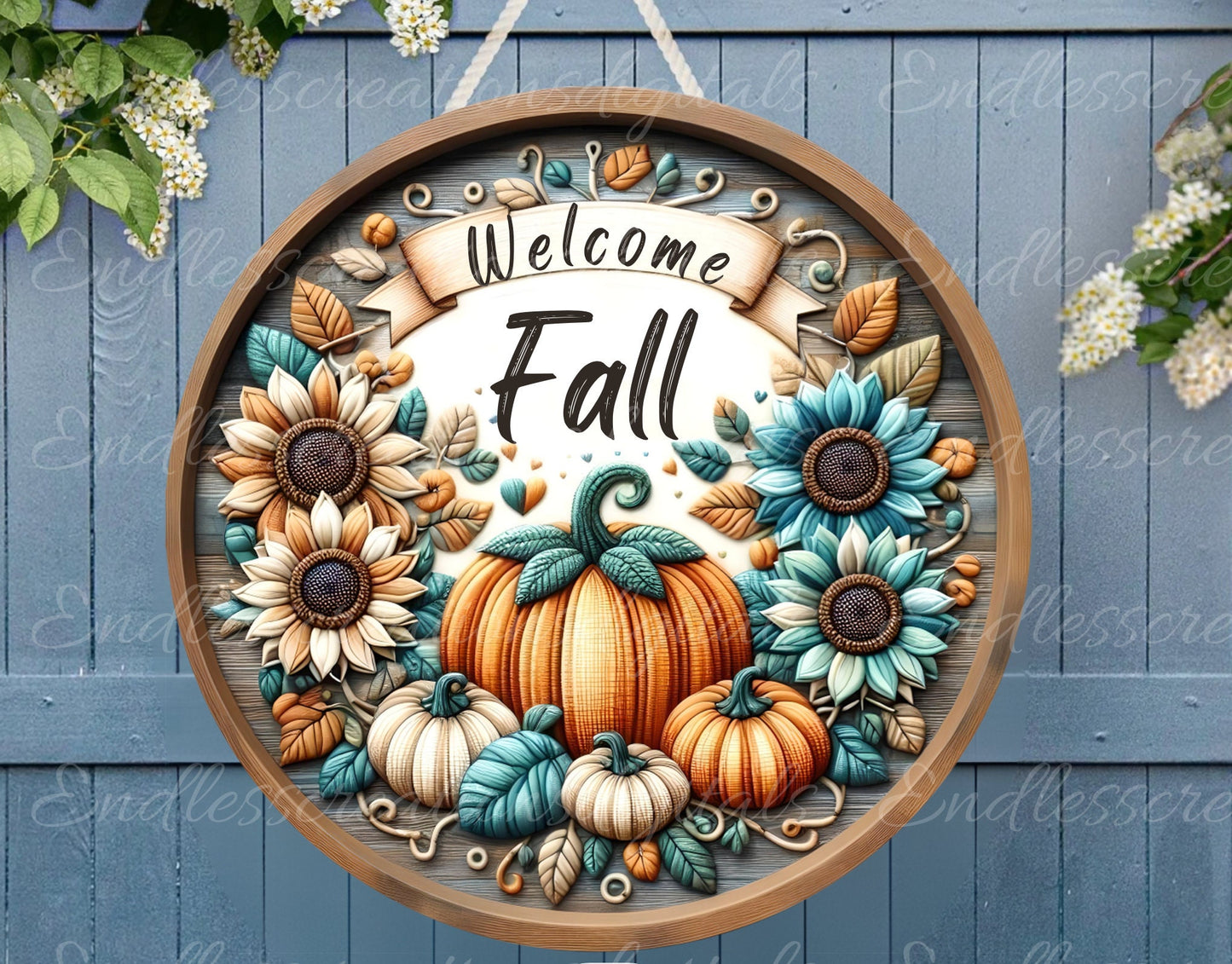 FALL ROUND DOOR hanger, wreath sign, round cutting board png, for sublimation high resolution 2 files for download, 1 add your own text