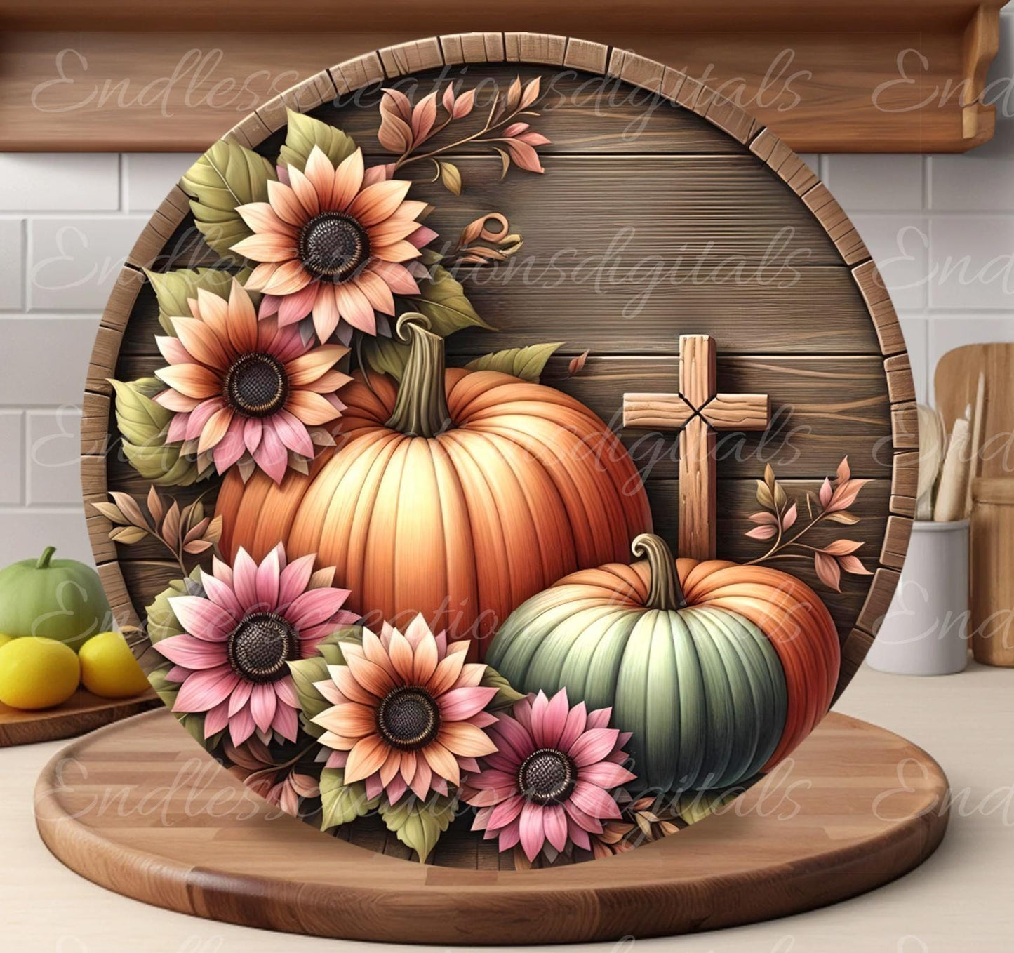 FALL AUTUMN BLESSINGS Door hanger, wreath sign, round cutting board, for sublimation high resolution 2 files, 1 add your own text