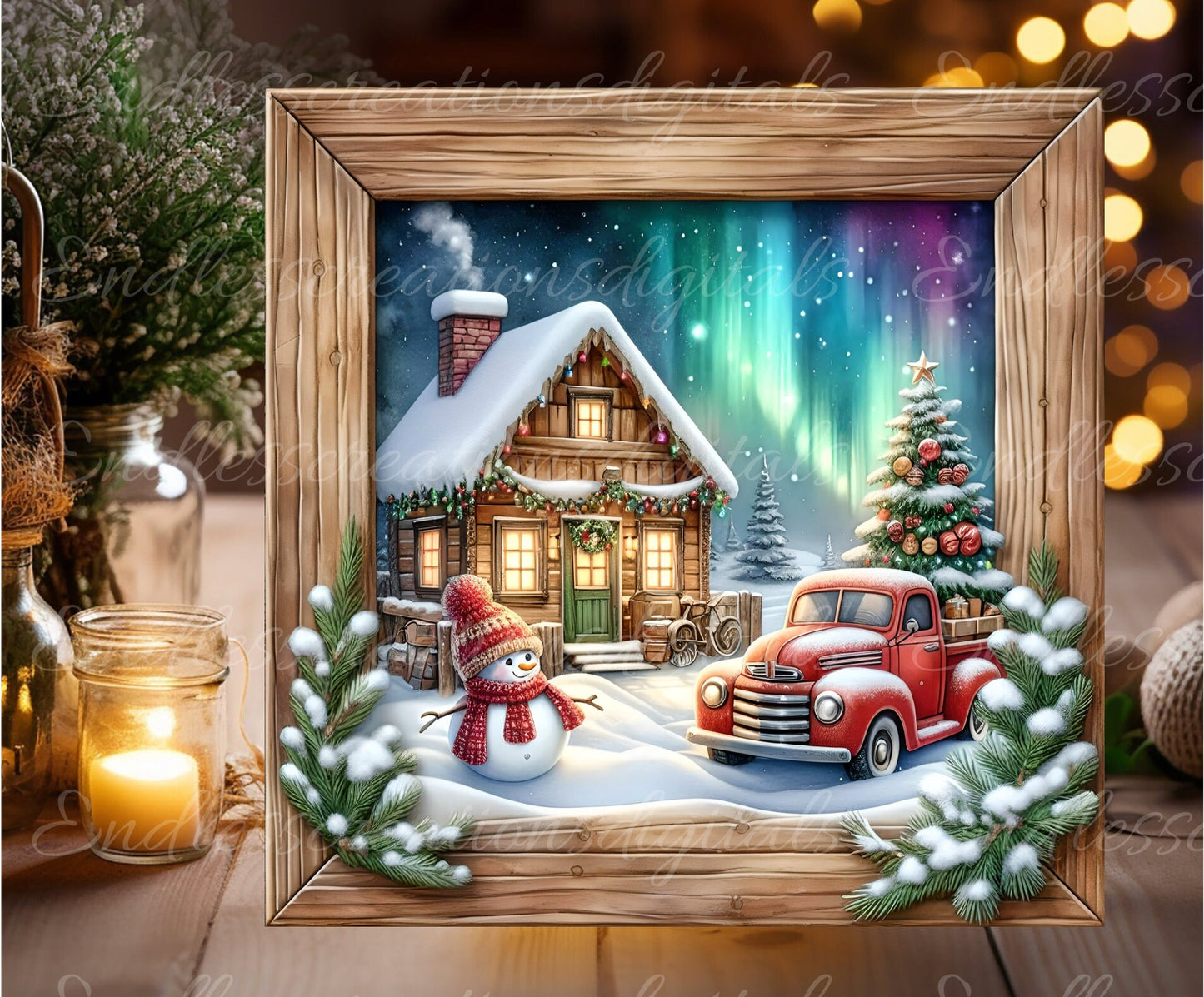 WINTER RED TRUCK square door hanger, wreath sign, square cutting board, coasters etc for sublimation high resolution 300 dpi