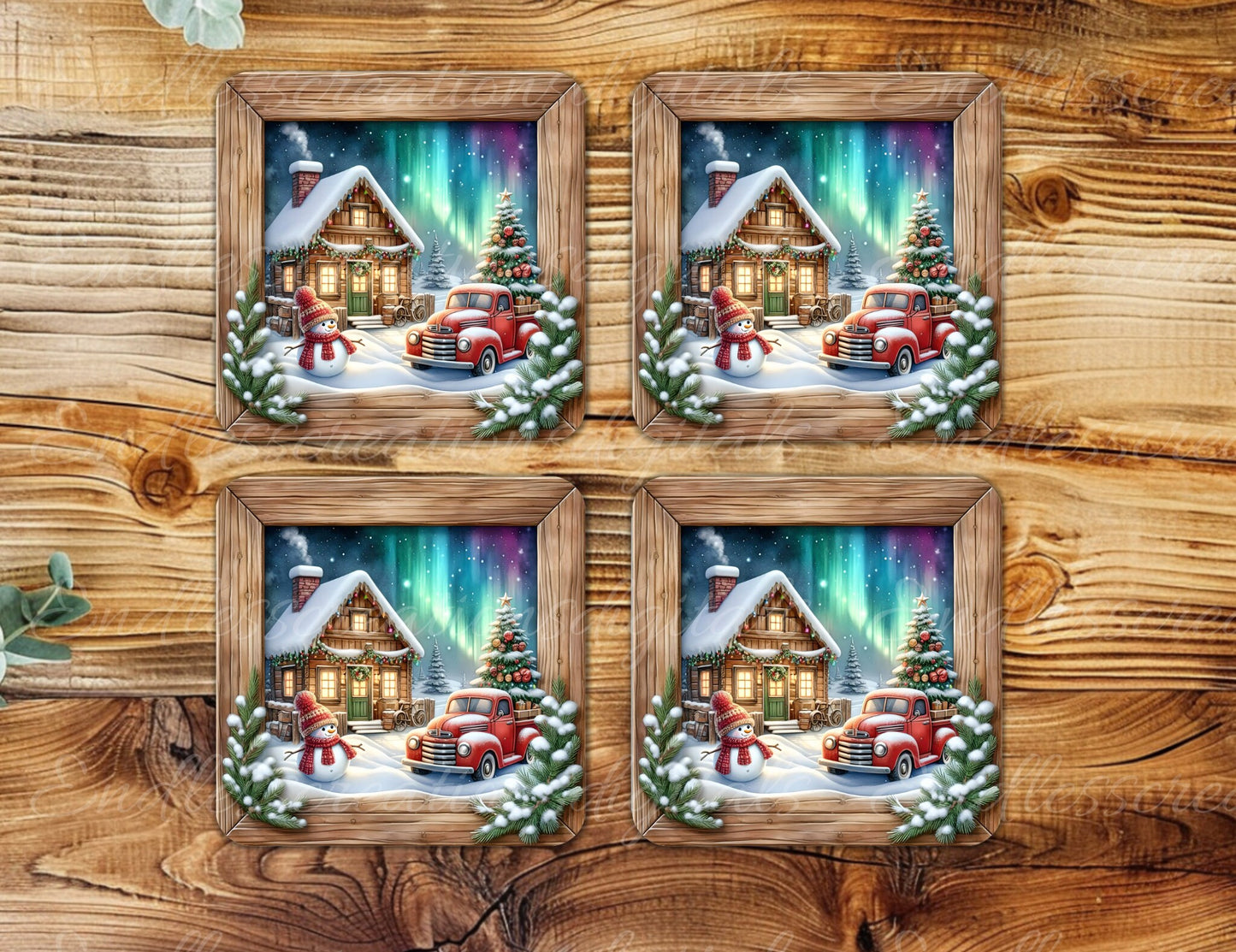 WINTER RED TRUCK square door hanger, wreath sign, square cutting board, coasters etc for sublimation high resolution 300 dpi