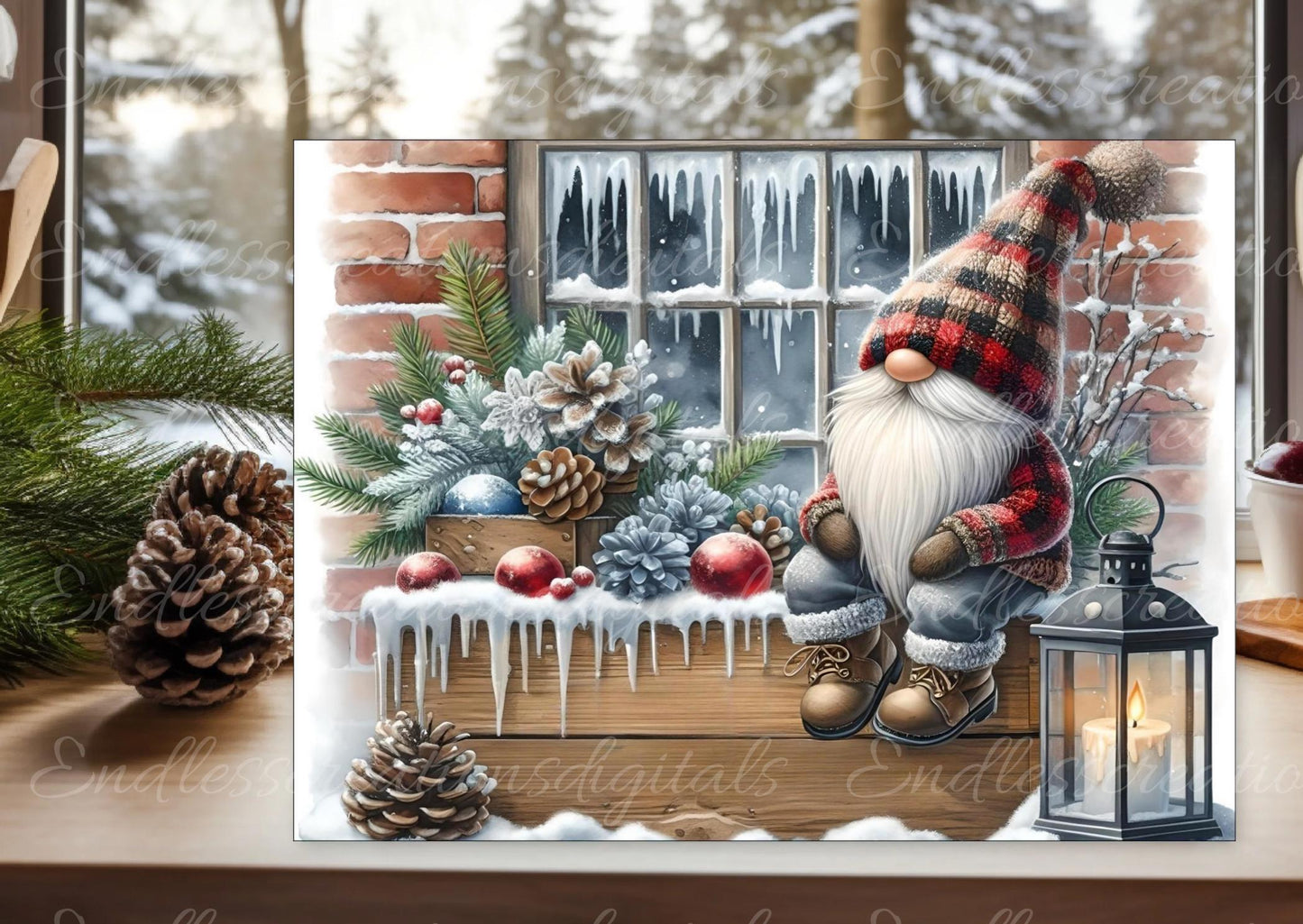 WINTER PLAID GNOME Cutting board sublimation, 300 dpi high resolution 2 files for download 1 add your own text