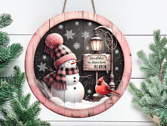 PINK SNOWMAN  Door hanger, wreath sign, round cutting board, ornament, can resize,  for sublimation high resolution 2 files, 1 add own text