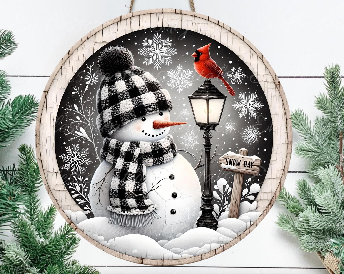 SNOWMAN CARDINAL  Door hanger, wreath sign, round cutting board, ornament, can resize,  for sublimation high resolution, 2 files, 1 add text