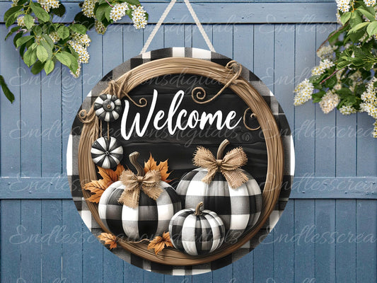 FALL PUMPKINS DOOR hanger, wreath sign, round cutting board png, for sublimation high resolution 2 files for download, 1 add your own text