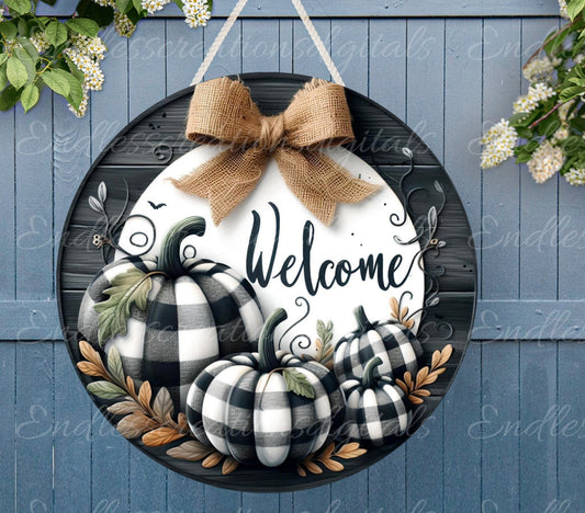 FALL PUMPKINS DOOR hanger, wreath sign, round cutting board png, for sublimation high resolution 2 files for download, 1 add your own text