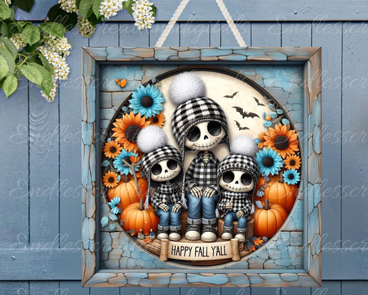 FALL SKELETON Door hanger, wreath sign, round cutting board, for sublimation high resolution 2 files, 1 add your own text