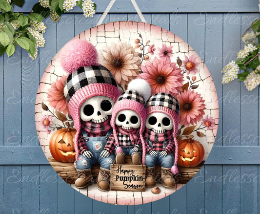 FALL SKELETON FAMILY Door hanger, wreath sign, round cutting board, for sublimation high resolution 2 files, 1 add your own text