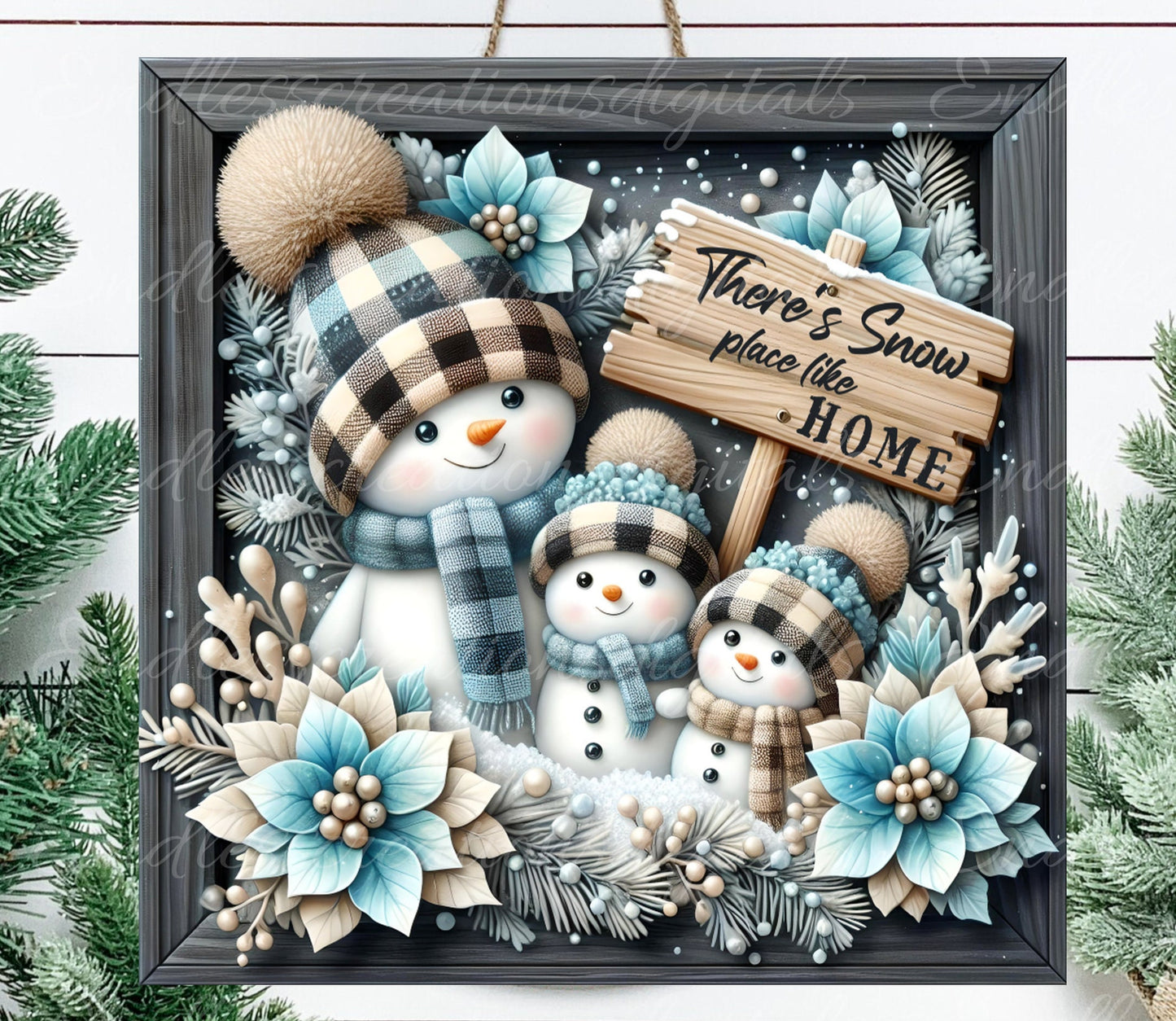 SNOWMAN FAMILY SQUARE door hanger, wreath sign, coasters, for sublimation high resolution 2 files for download 1 add your own text