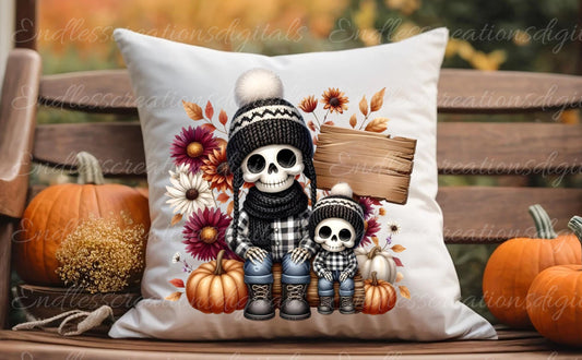 FALL SKELETON PILLOW covers, tea towel, tote bags etc. sublimation package of 5 high definition 300 Dpi, transparent, add your own text