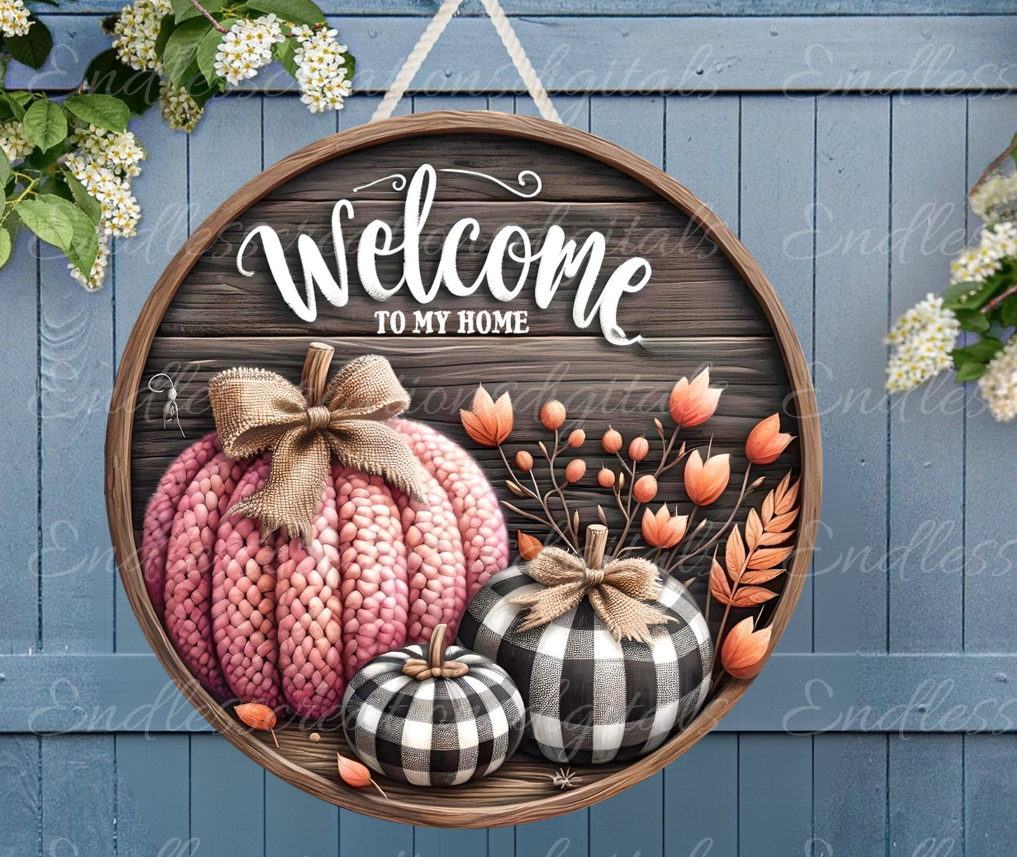 FALL PUMPKIN SQUARE  door hanger, wreath sign, square cutting board, sublimation high resolution 2 files for download, 1 add your own text