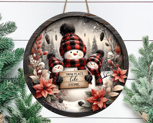 SNOWMAN FAMILY ROUND door hanger, wreath sign, ornament, cutting board for sublimation high resolution 2 files, 1 add your own text