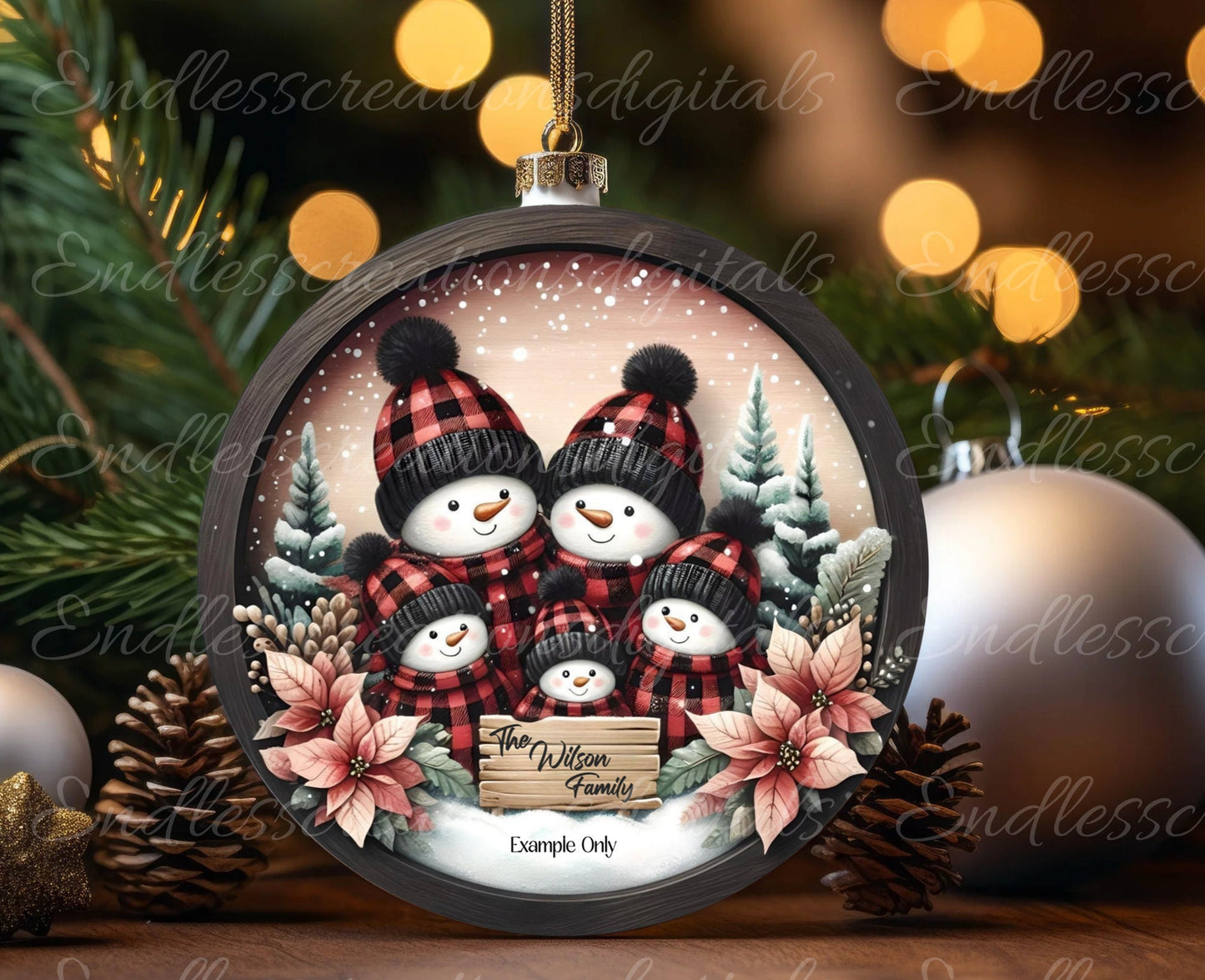 SNOWMAN FAMILY of 5 DOOR hanger, wreath sign, ornament, cutting board for sublimation high resolution 2 files, 1 add your own text