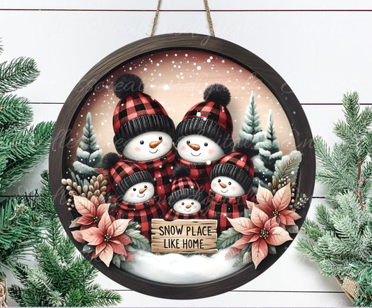 SNOWMAN FAMILY of 5 DOOR hanger, wreath sign, ornament, cutting board for sublimation high resolution 2 files, 1 add your own text