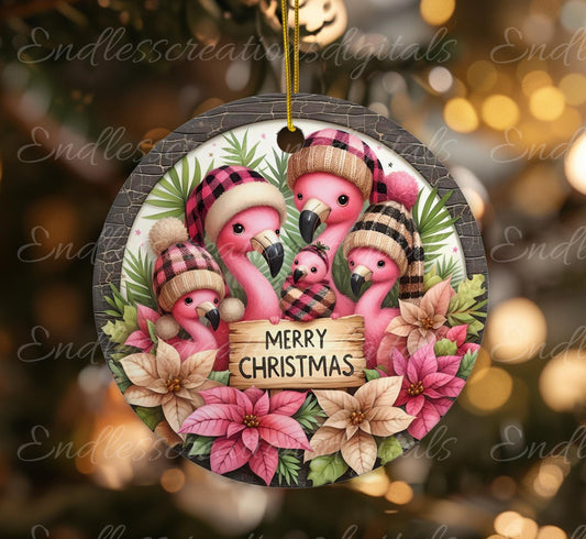 CHRISTMAS FLAMINGOS Door hanger, wreath sign, round cutting board, ornament, resize, sublimation high resolution 2 files, 1 add own text