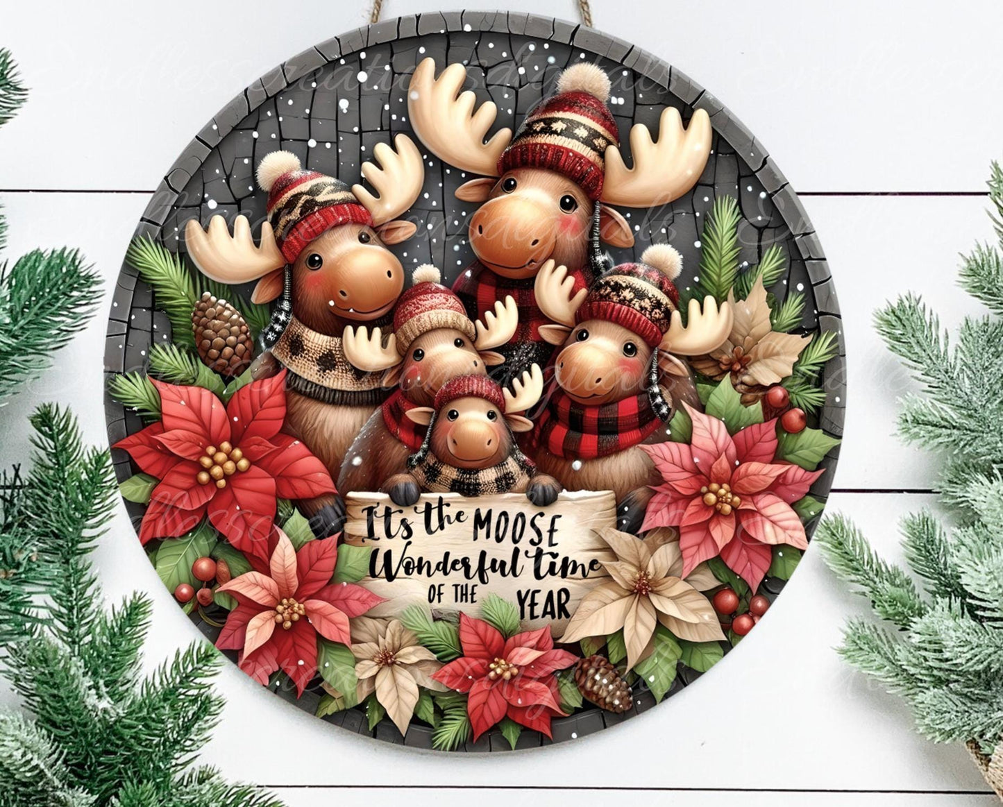 MOOSE WONDERFUL TIME Door hanger, wreath sign, round cutting board, ornament, resize, sublimation high resolution 2 files, 1 add own text