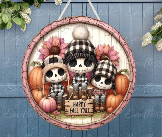 FALL ZOMBIE FAMILY Door hanger, wreath sign, round cutting board, for sublimation high resolution 2 files, 1 add your own text