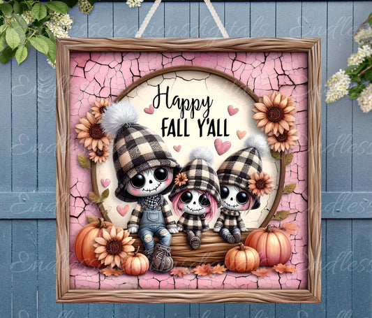 FALL PINK ZOMBIE Family Square Door hanger, wreath sign, square cutting board, for sublimation high resolution 2 files, 1 add your own text
