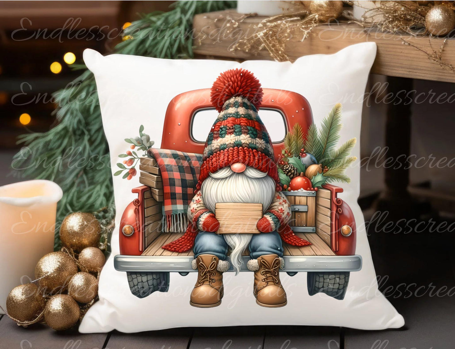 WINTER GNOMES PILLOW covers, tea towel, tote bags etc. sublimation package of 5 high definition 300 Dpi, transparent, add your own text