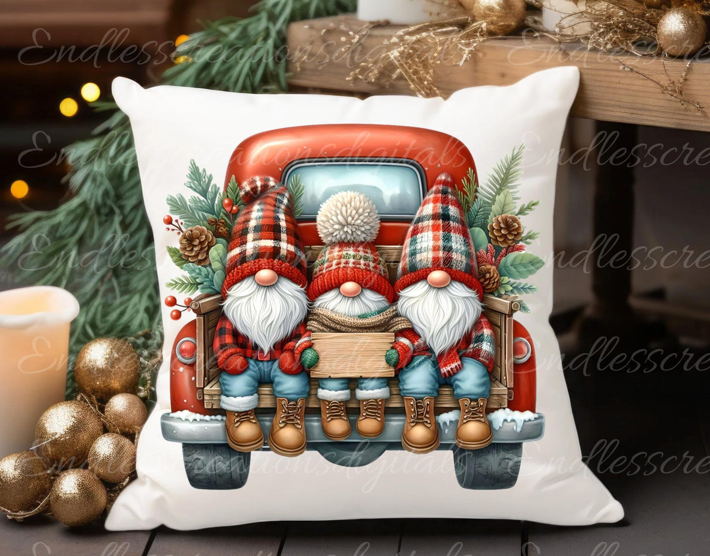 WINTER GNOMES PILLOW covers, tea towel, tote bags etc. sublimation package of 5 high definition 300 Dpi, transparent, add your own text