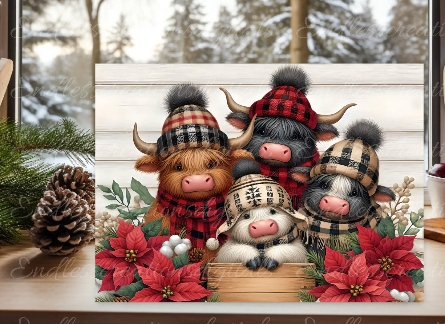 HIGHLAND COWS CHRISTMAS cutting board sublimation  sublimation high resolution, 2 files for download, 1 add your own text, can be resized